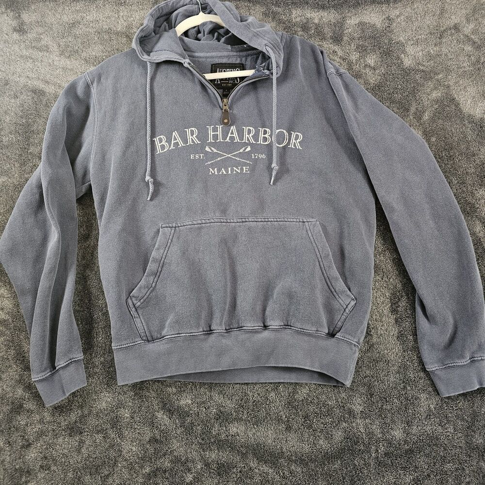 Austin's Inc Bar Harbor Maine Quarter Zip Hooded Sweatshirt Gray Size SMALL